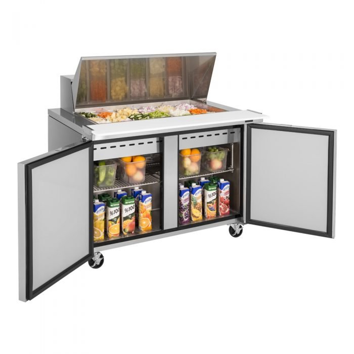 Turbo Air TST - 48SD - 18 - N 2 Solid Door Mega Top Refrigerated Sandwich Prep Table, 15 Cu. Ft. - TheChefStore.Com