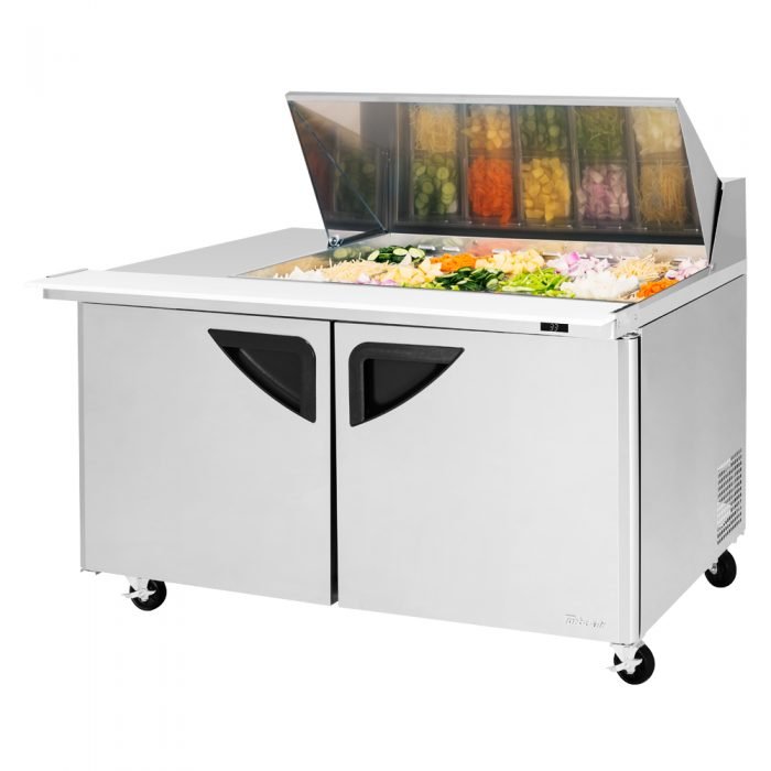 Turbo Air TST - 60SD - 18M - N 2 Solid Door Mega Top Refrigerated Sandwich Prep Table, Right or Left Worktop, 19 Cu. Ft. - TheChefStore.Com