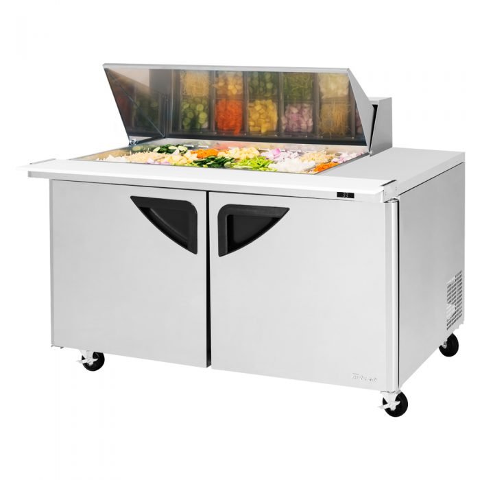 Turbo Air TST - 60SD - 18M - N 2 Solid Door Mega Top Refrigerated Sandwich Prep Table, Right or Left Worktop, 19 Cu. Ft. - TheChefStore.Com