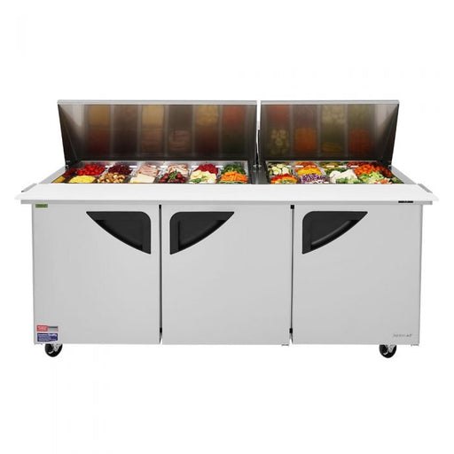 Turbo Air TST - 72SD - 30 - N 3 Solid Door Mega Top Refrigerated Sandwich Prep Table, 23 Cu. Ft. - TheChefStore.Com