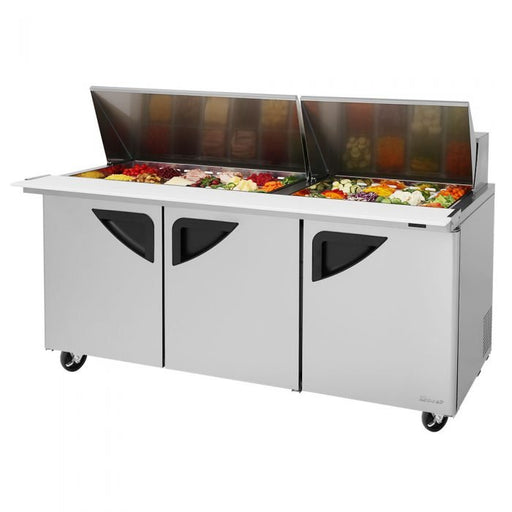 Turbo Air TST - 72SD - 30 - N 3 Solid Door Mega Top Refrigerated Sandwich Prep Table, 23 Cu. Ft. - TheChefStore.Com