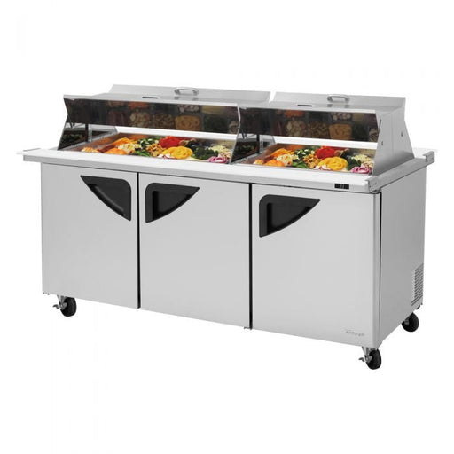 Turbo Air TST - 72SD - 30 - N - DS 3 Solid Door Mega Top Refrigerated Sandwich Prep Table, Dual Sided, 23 Cu. Ft. - TheChefStore.Com