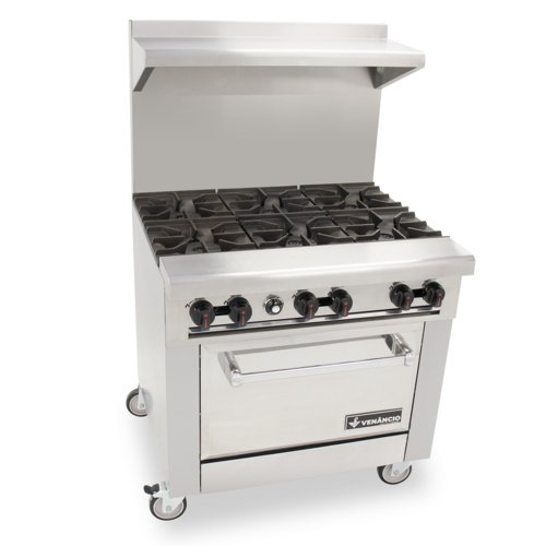 Venancio R36CO-36B 36" Elite Range with 6 Burners and 1 Convection Oven, Restaurant Series - TheChefStore.Com