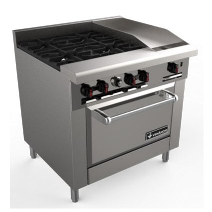 Venancio R36ST-24B12G 36" Elite Combo Range with 4 Burners, 2 Manual Griddle on right, 1 Oven, Restaurant Series - TheChefStore.Com