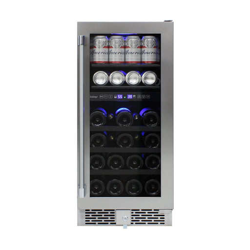 Vinotemp 15" Outdoor Dual - Zone Wine and Beverage Cooler, 19 Bottle and 35 12 oz Can Capacity, in Stainless Steel (VT - OUTDR15GD) - TheChefStore.Com