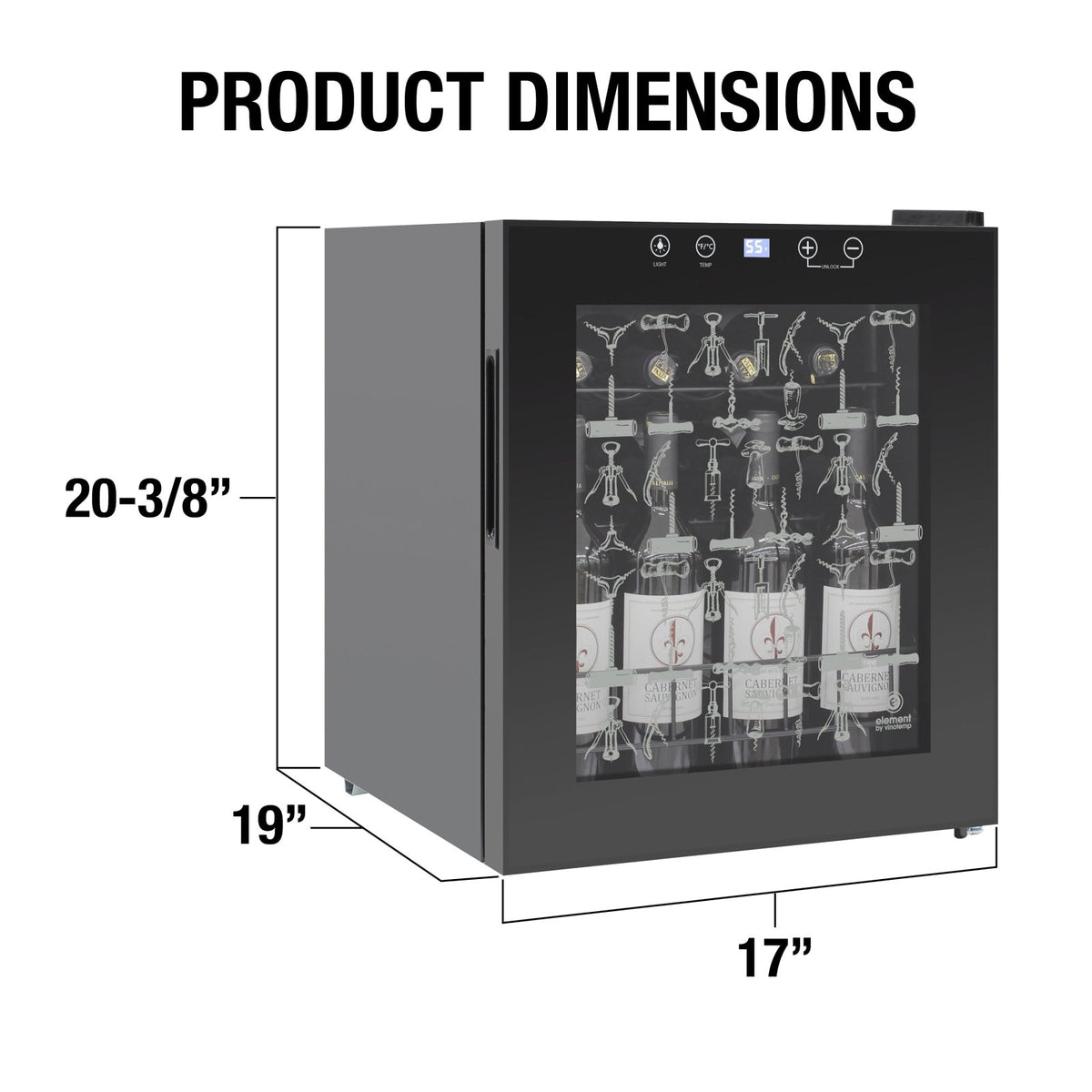 Vinotemp EL - 15TSCS Eco Series Freestanding Single - Zone Wine Cooler with Corkscrew Design Glass Door, 15 Bottle Capacity, in Black - TheChefStore.Com
