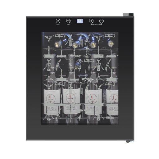 Vinotemp EL - 15TSCS Eco Series Freestanding Single - Zone Wine Cooler with Corkscrew Design Glass Door, 15 Bottle Capacity, in Black - TheChefStore.Com