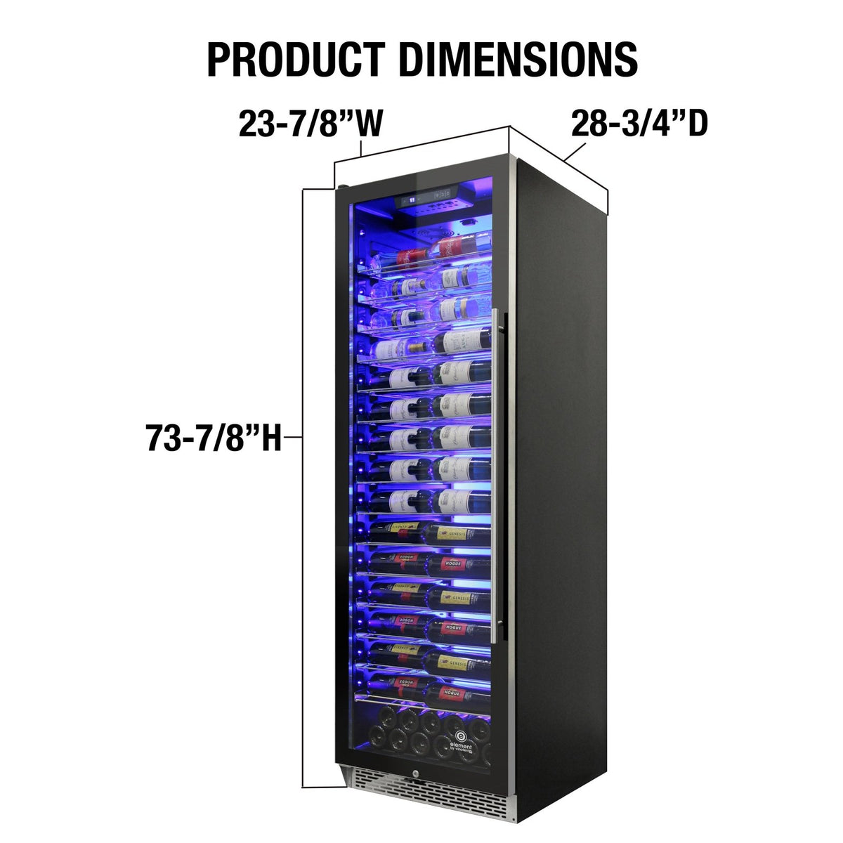 Vinotemp EL - 168COMM Backlit Series Commercial 168 Single - Zone Wine Cooler, Left Hinge, 141 Bottle Capacity, in Black (EL - 168COMM - L) - TheChefStore.Com