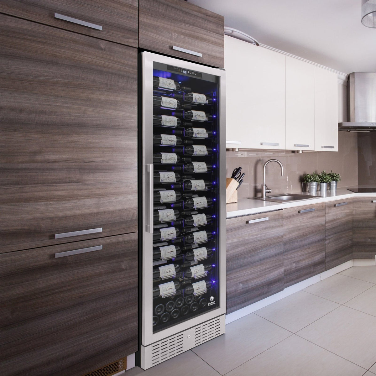 Vinotemp EL - 168ZZ - SSD Connoisseur Series Single - Zone Wine Cooler with Forward Facing Label Racking, 157 Bottle Capacity, in Stainless Steel - TheChefStore.Com