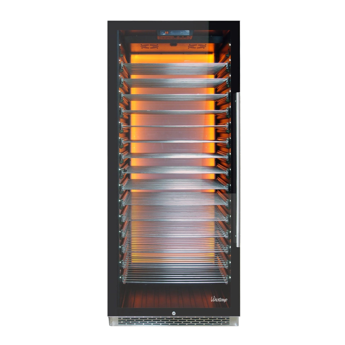 Vinotemp EL - 300COMM Backlit Series Commercial 300 Wine Cooler, Left Hinge, 188 Bottle Capacity, in Black (EL - 300COMM - L) - TheChefStore.Com