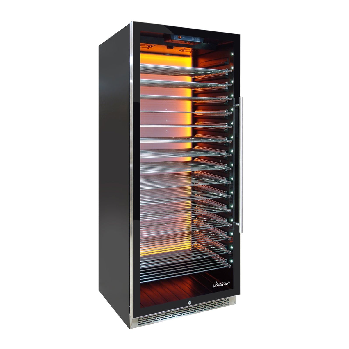 Vinotemp EL - 300COMM Backlit Series Commercial 300 Wine Cooler, Left Hinge, 188 Bottle Capacity, in Black (EL - 300COMM - L) - TheChefStore.Com