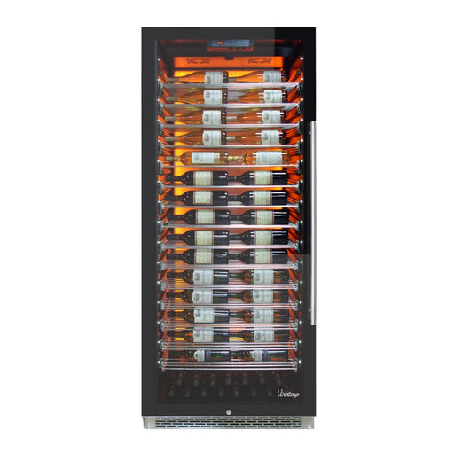 Vinotemp EL - 300COMM Backlit Series Commercial 300 Wine Cooler, Left Hinge, 188 Bottle Capacity, in Black (EL - 300COMM - L) - TheChefStore.Com
