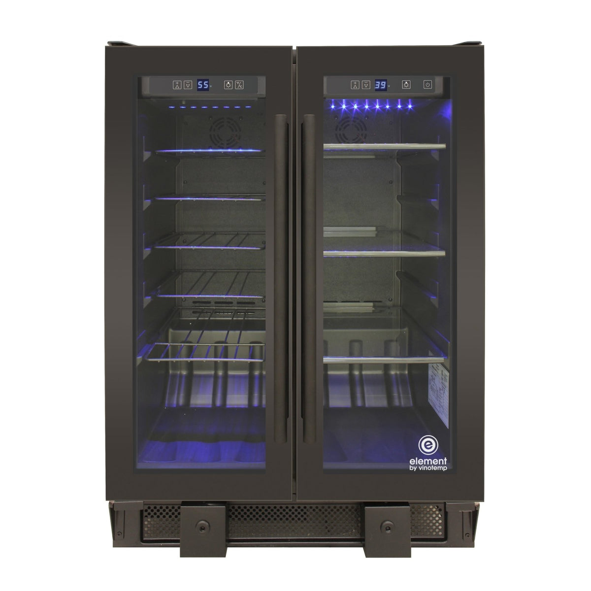 Vinotemp EL - BWC102 Butler Series Touch Screen Wine and Beverage Cooler with French Doors, 24 Bottle and 58 12 oz Can Capacity, in Black (EL - BWC102 - 02) - TheChefStore.Com