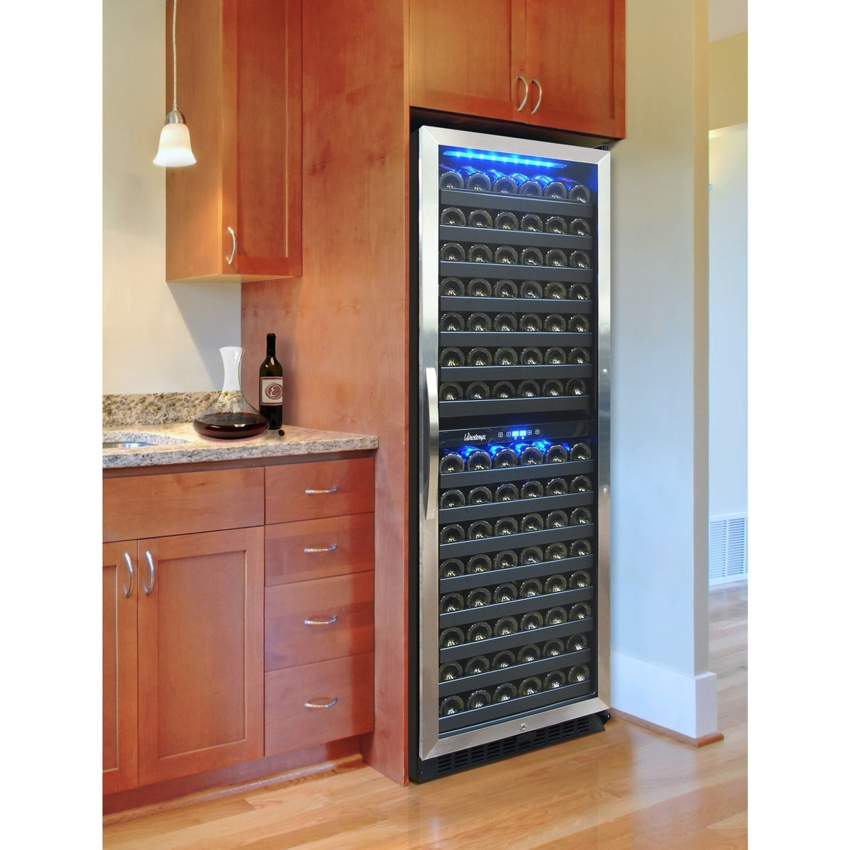 Vinotemp VT - 155SBB Connoisseur Series Contemporary Dual - Zone Wine Cooler, 155 Bottle Capacity, in Stainless Steel - TheChefStore.Com