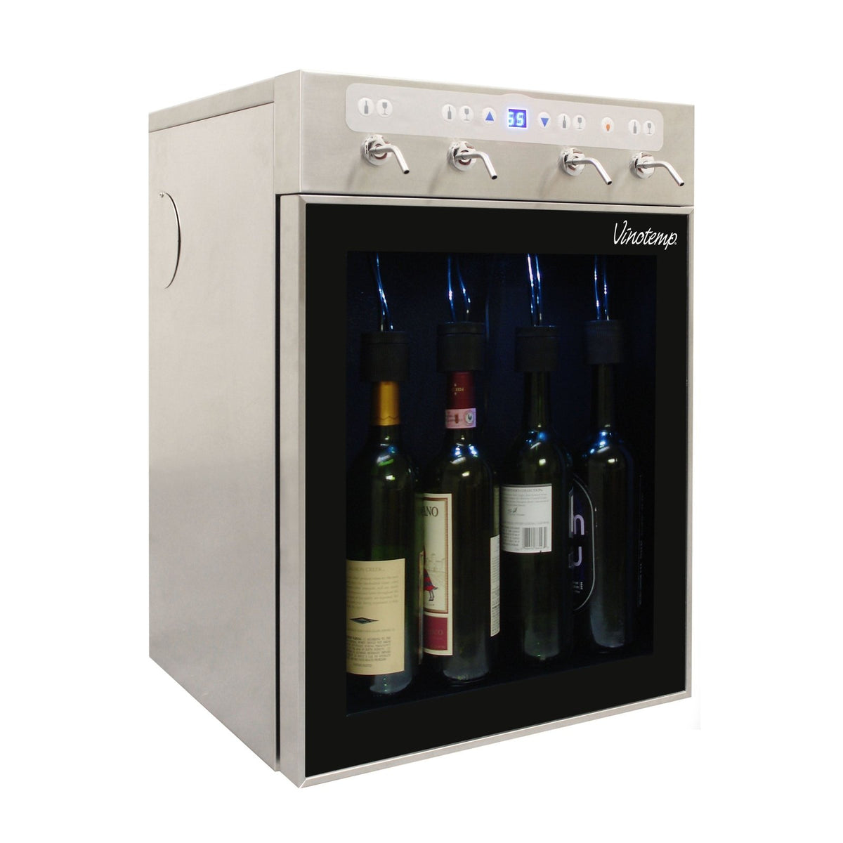 Vinotemp VT - PRWINEDIS4S WineSteward Wine Dispenser with Push Button Control, 4 Bottle Capacity, in Stainless Steel - TheChefStore.Com