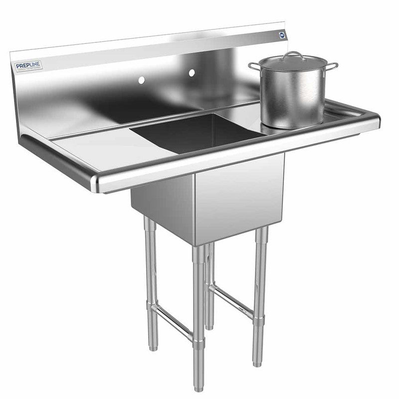 Prepline XS1C-1416-LR 38" Stainless Steel One Compartment Commercial Sink with Left and Right Drainboard, 14" x 16" Bowl