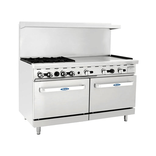 Atosa AGR-4B36GR 60" Combination Gas Range, 4 Burners, 36'' Griddle on the right, 2 Ovens, With Casters - TheChefStore.Com