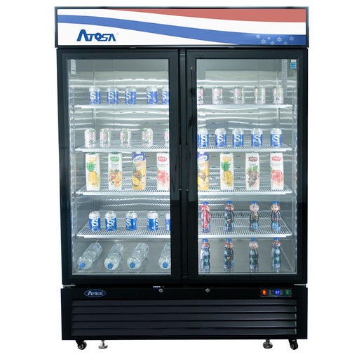 Atosa MCF8723GR 54.38" 2 Door Black Exterior Glass Door Refrigerator Merchandiser, 43.95 Cu. Ft. - TheChefStore.Com