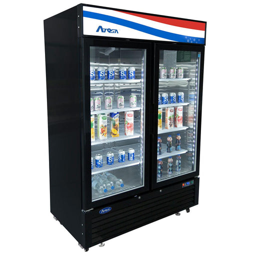 Atosa MCF8733GR 39.5" 2 Door Black Exterior Glass Door Refrigerator Merchandiser, 28.5 Cu. Ft. - TheChefStore.Com
