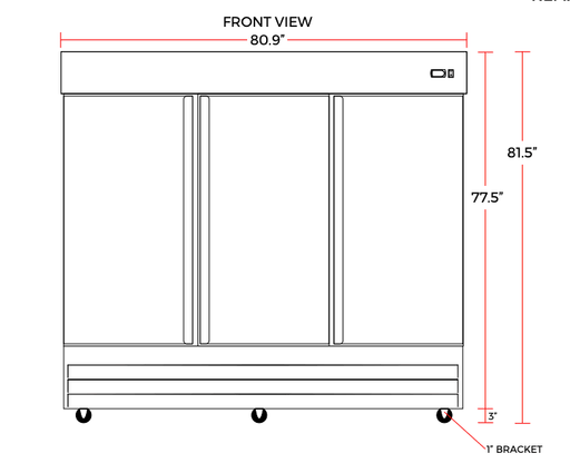 Coldline C-3RR 81" Triple Solid Door Reach-In Refrigerator - TheChefStore.Com