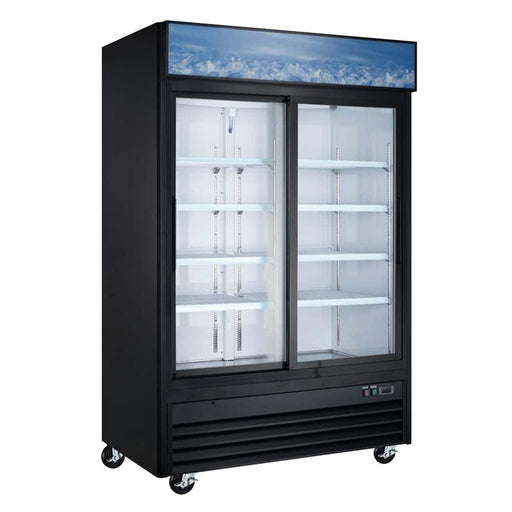 Coldline G53S-B 53" Double Sliding Glass Door Merchandising Refrigerator, Black - TheChefStore.Com