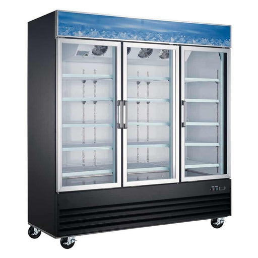 Coldline G80-B 78" Triple Glass Swing Door Merchandising Refrigerator, Black - TheChefStore.Com