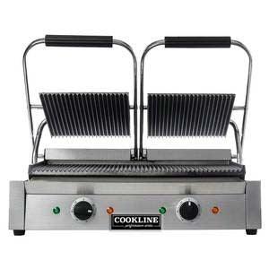 Cookline PG-2 22" Double Commercial Panini / Sandwich Press, Grooved Surface, 18.5" x 10" Cooking Surface, 120v - TheChefStore.Com
