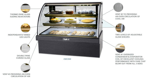 Leader Refrigeration EMCB48 48" Marble Bakery Display Case, 2 Doors, 2 Shelves, Curved Front, European Style - TheChefStore.Com