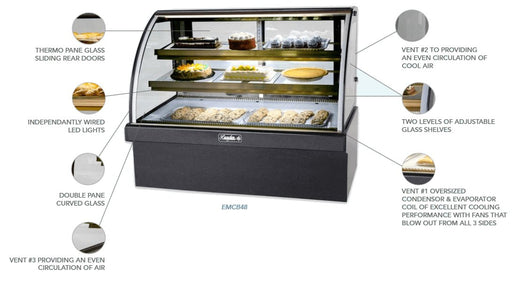 Leader Refrigeration EMCB57 57" Marble Bakery Display Case, 2 Doors, 2 Shelves, Curved Front, European Style - TheChefStore.Com