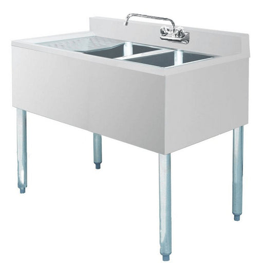 Prepline BAR-2C-L Stainless Steel 2 Bowl Underbar Hand Sink with Faucet and Left Drainboard- 36" x 18" - TheChefStore.Com