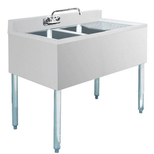 Prepline BAR-2C-R Stainless Steel 2 Bowl Underbar Hand Sink with Faucet and Right Drainboard, 36" x 18" - TheChefStore.Com