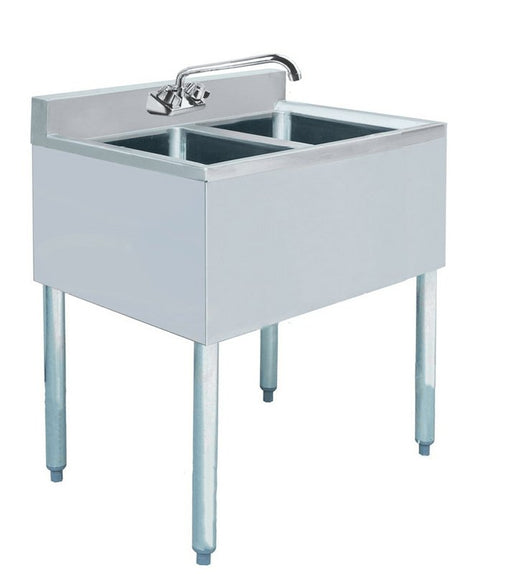 Prepline BAR-2C Stainless Steel 2 Bowl Underbar Hand Sink with Faucet, 14" x 26" - TheChefStore.Com