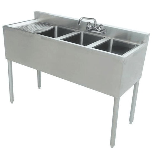 Prepline BAR-3C-L Stainless Steel 3 Bowl Underbar Hand Sink with Faucet and Left Drainboard, 48" x 18" - TheChefStore.Com