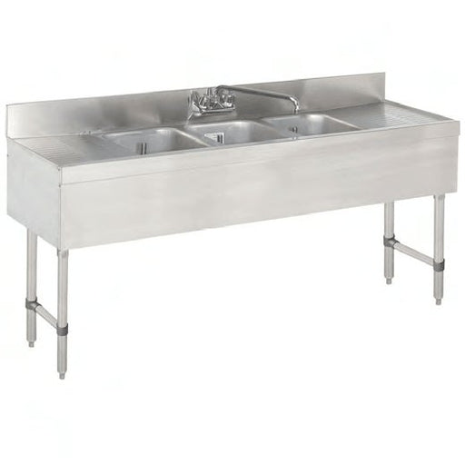 Prepline BAR-3C-LR 3 Bowl Underbar Hand Sink with Faucet and Two Drainboard, 60" x 18" - TheChefStore.Com