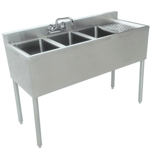 Prepline BAR-3C-R Stainless Steel 3 Bowl Underbar Hand Sink with Faucet and Right Drainboard, 48" x 18" - TheChefStore.Com