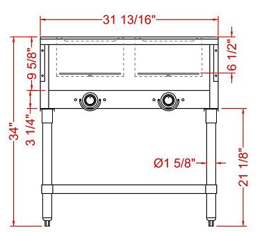Prepline EST30-2O 32" Two Well Electric Hot Food Steam Table with Undershelf, 120V, 1000W - TheChefStore.Com