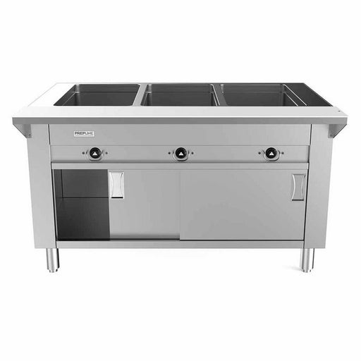 Prepline ESTC48-3O 48" Three Pan Open Well Electric Hot Food Steam Table with Enclosed Base and Sliding Doors, 120V, 1500W - TheChefStore.Com