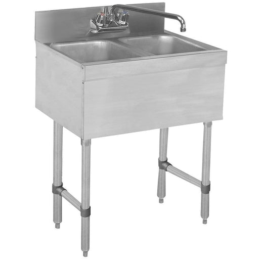 Prepline PBAR2B26 27" Stainless Steel Two Compartment Bar Sink with 3" Backsplash - TheChefStore.Com