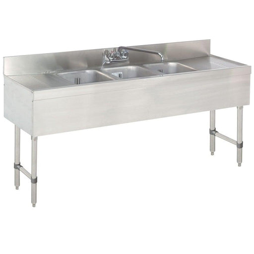 Prepline PBAR3B60-LR 60" S/S 3 Comp Bar Sink with 3" Backsplash with Left and Right Side Drainboard - TheChefStore.Com