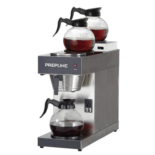 Prepline PCM-3D Coffee maker with s/s filter pan & 3 glass decanters, two top, 1 bottom - TheChefStore.Com