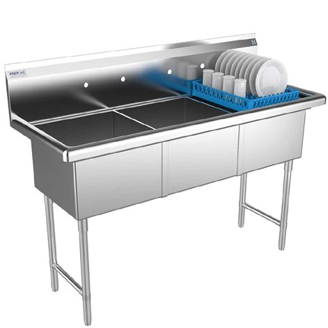 Prepline XS3C-2424 77" Stainless Steel Three Compartment Commercial Sink, 24" x 24" Bowls - TheChefStore.Com