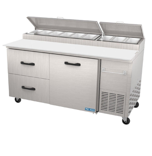 Pro-kold PPT-67-21 67" 2 Drawer and 1 Door Refrigerated Pizza Prep Table, Stainless Steel Body and Interior Floor - TheChefStore.Com