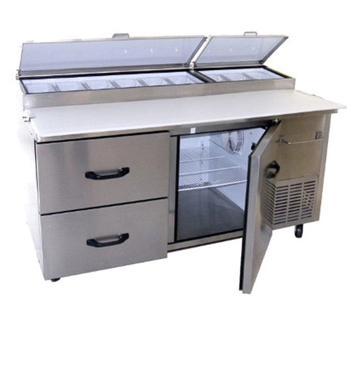 Pro-kold PPT-67-21 67" 2 Drawer and 1 Door Refrigerated Pizza Prep Table, Stainless Steel Body and Interior Floor - TheChefStore.Com