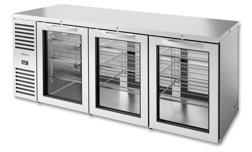 True TBR84-PTSZ1-L-S-GGG-GGG-1 Pass-Thru Back Bar Cooler, 84" Wide, 3 Doors - TheChefStore.Com