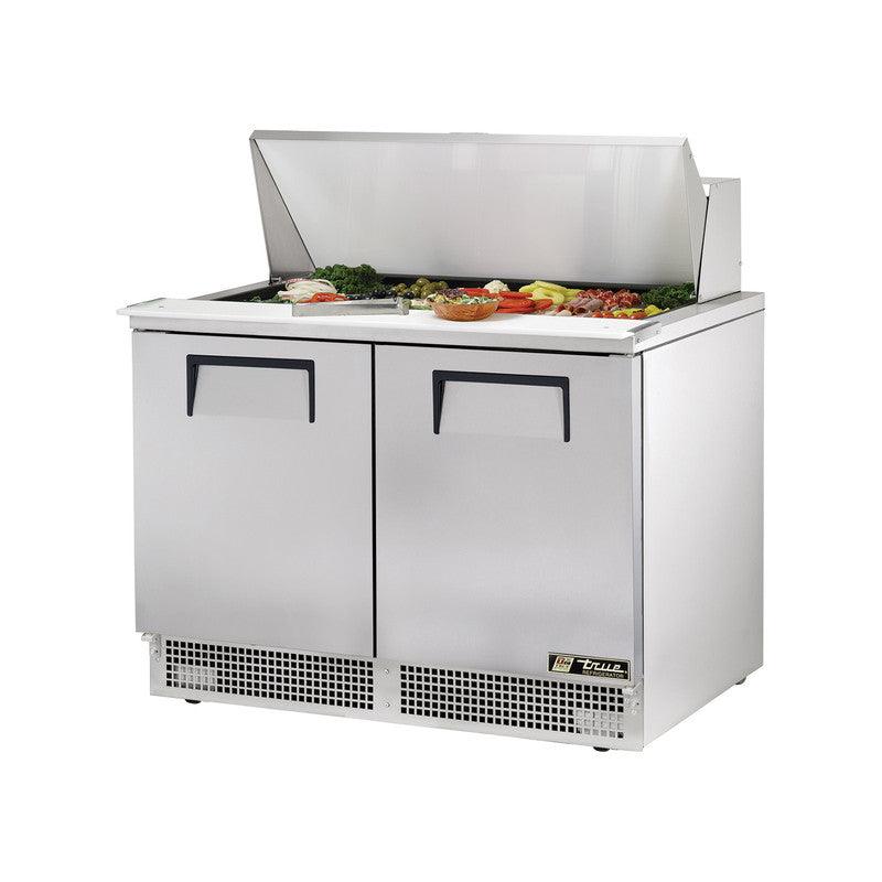 True TFP-48-18M~SPEC3 Sandwich Prep Table, 48 1/8" Wide, 2 Doors, 4 Shelves, 18 Pans (Tops) - TheChefStore.Com