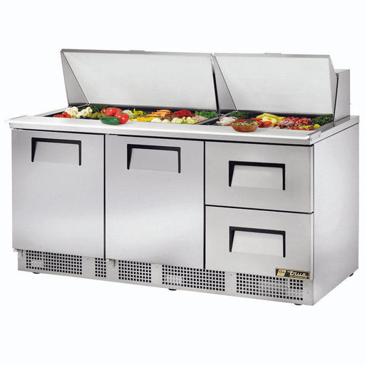 True TFP-72-30M-D-2 Sandwich Prep Table, 72 1/8" Wide, 2 Doors, 4 Shelves, 30 Pans (Tops) - TheChefStore.Com