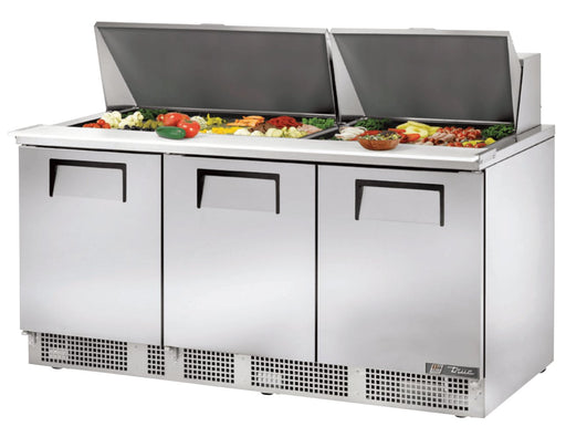 True TFP-72-30M Sandwich Prep Table, 72 1/8" Wide, 3 Doors, 6 Shelves, 30 Pans (Tops) - TheChefStore.Com