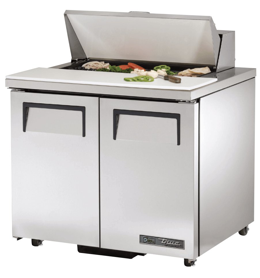 True TSSU-36-08-ADA-HC Sandwich Prep Table, 36 3/8" Wide, 2 Doors, 4 Shelves, 8 Pans (Tops) - TheChefStore.Com