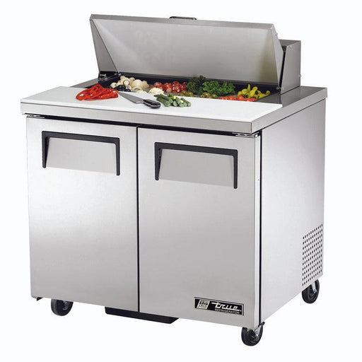 True TSSU-36-08-HC Sandwich Prep Table, 36 3/8" Wide, 2 Doors, 4 Shelves, 8 Pans (Tops) - TheChefStore.Com