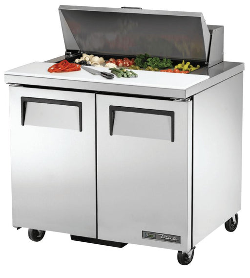 True TSSU-36-08-HC Sandwich Prep Table, 36 3/8" Wide, 2 Doors, 4 Shelves, 8 Pans (Tops) - TheChefStore.Com